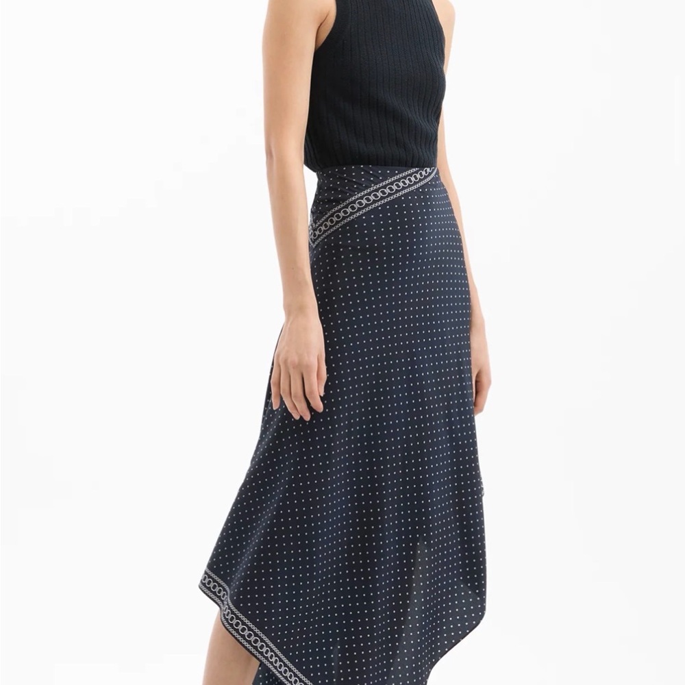 Veronica Beard Navy Polka Dot Asymmetric Handkerchief Skirt - Picture 2 of 9